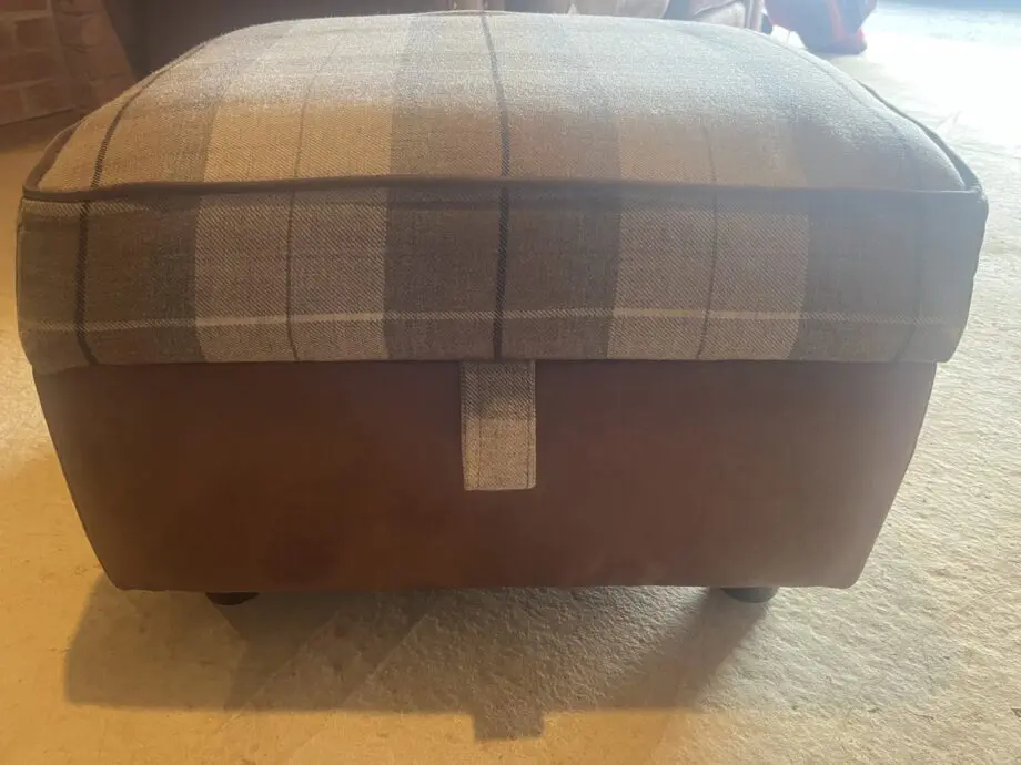 DFS brown 2 seater Pillow Back sofa with footstool