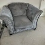 Furniture Village Dark Grey Holly Corner Sofa Set with Dark Studs - Includes Love Chair & Ottoman Footstool