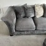 Furniture Village Dark Grey Holly Corner Sofa Set with Dark Studs - Includes Love Chair & Ottoman Footstool