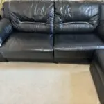 Harveys Brown leather sofa bed and footstool