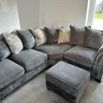 Furniture Village Dark Grey Holly Corner Sofa Set with Dark Studs - Includes Love Chair & Ottoman Footstool