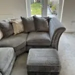 Furniture Village Dark Grey Holly Corner Sofa Set with Dark Studs - Includes Love Chair & Ottoman Footstool