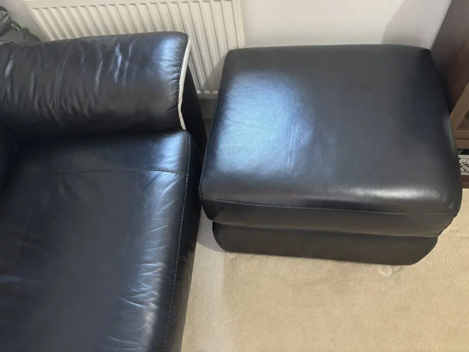 Harveys Brown leather sofa bed and footstool