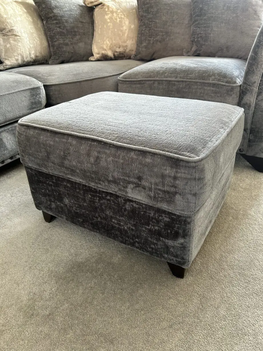 Furniture Village Dark Grey Holly Corner Sofa Set with Dark Studs - Includes Love Chair & Ottoman Footstool