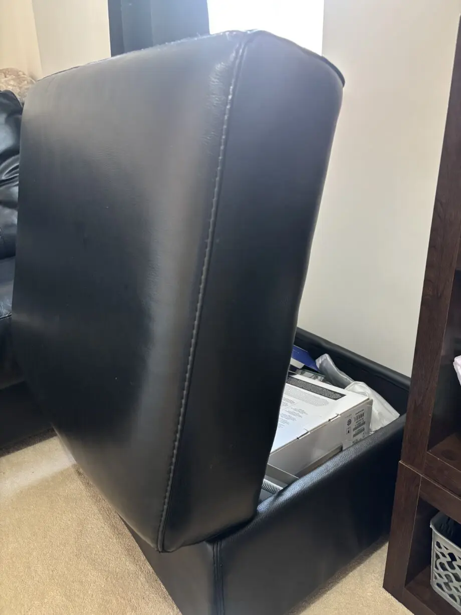 Harveys Brown leather sofa bed and footstool