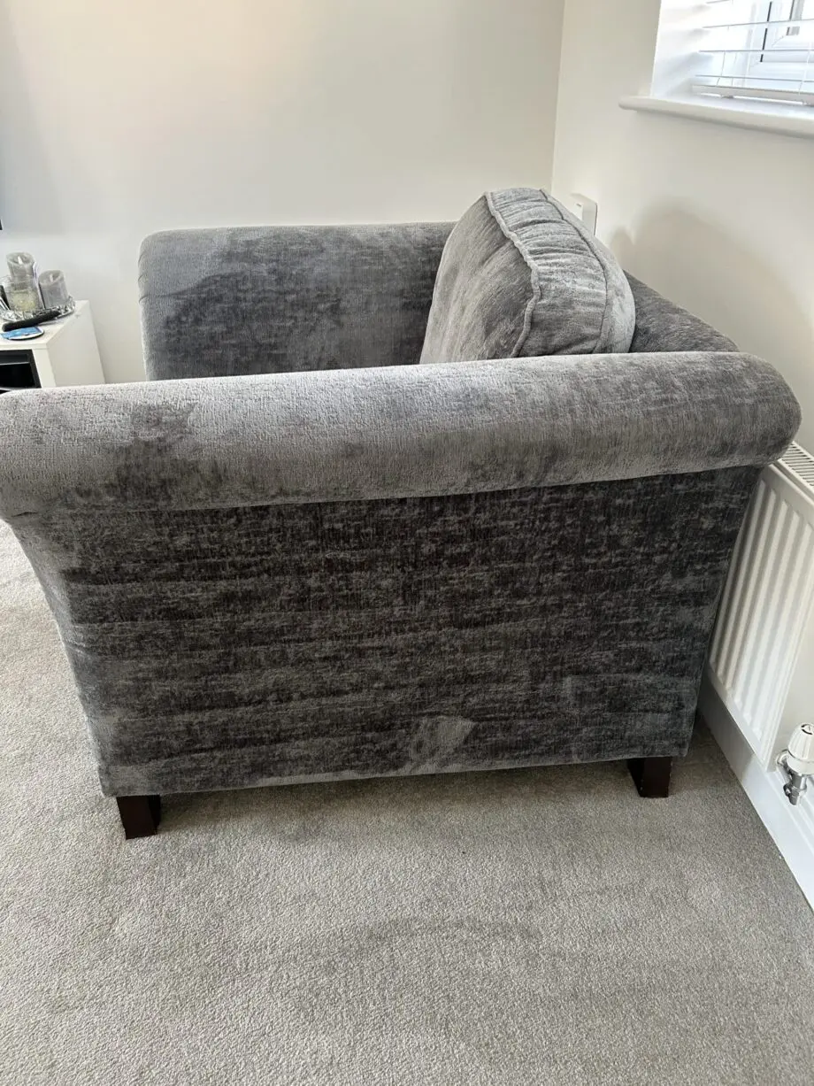 Furniture Village Dark Grey Holly Corner Sofa Set with Dark Studs - Includes Love Chair & Ottoman Footstool