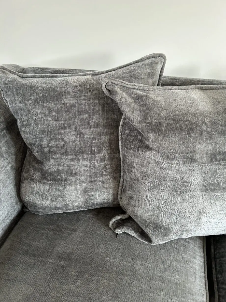 Furniture Village Dark Grey Holly Corner Sofa Set with Dark Studs - Includes Love Chair & Ottoman Footstool