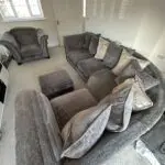 Furniture Village Dark Grey Holly Corner Sofa Set with Dark Studs - Includes Love Chair & Ottoman Footstool