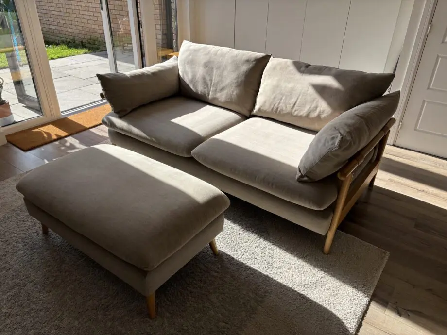 DFS Hoxton 2 seater sofa, armchair and footstool in Mink