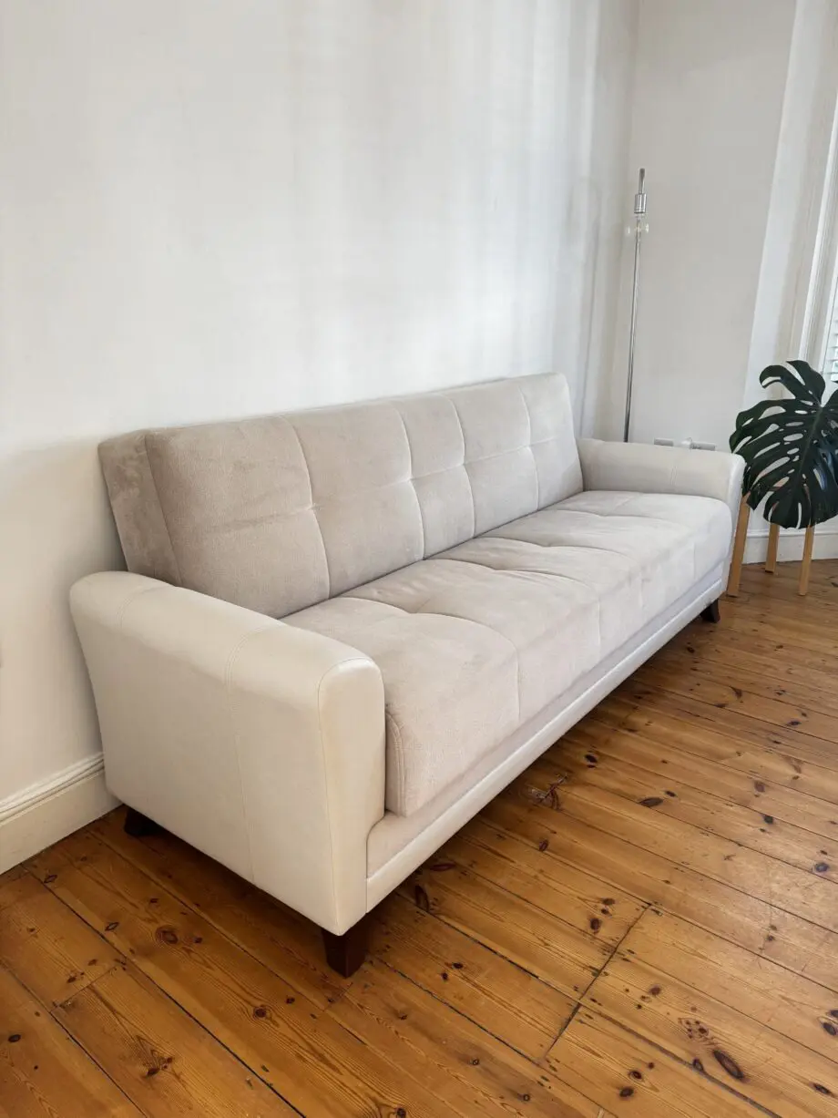 Istikbal light beige 3-seater sofa bed with storage
