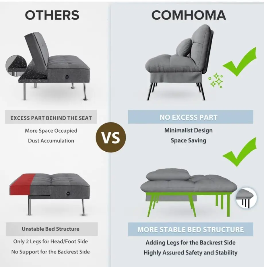 COMHOMA Fabric Sofa Bed 3 Seater