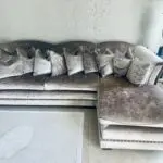 Bespoke L shaped corner sofa Silver crushed velvet