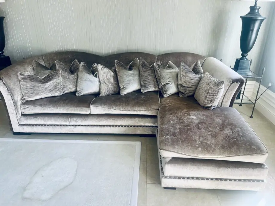 Bespoke L shaped corner sofa Silver crushed velvet