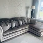 Bespoke L shaped corner sofa Silver crushed velvet