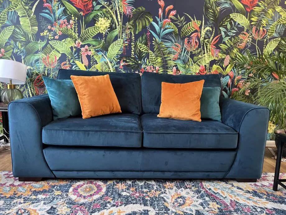 Stunning blue velvet 3 seater almost brand new