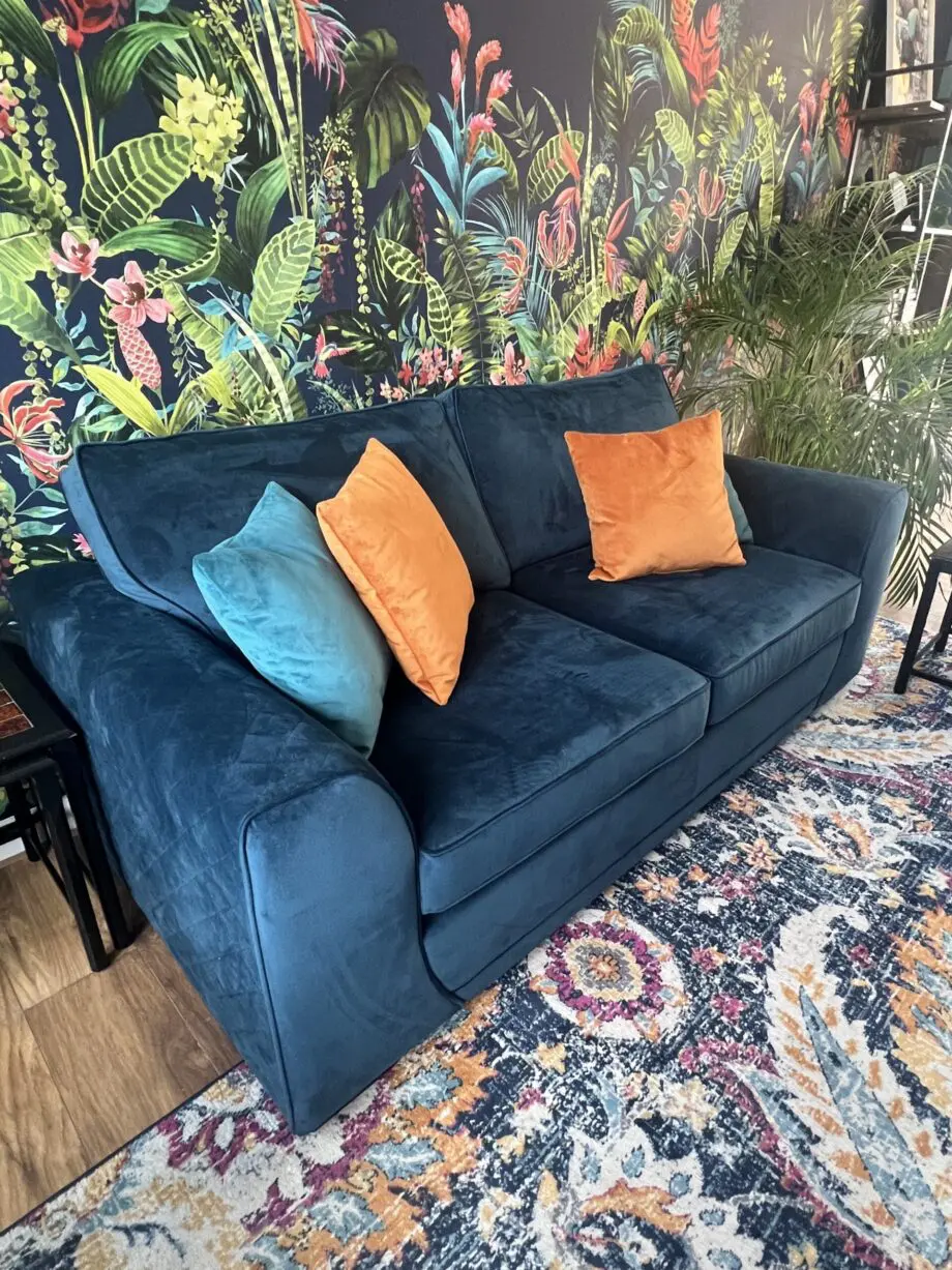 Stunning blue velvet 3 seater almost brand new