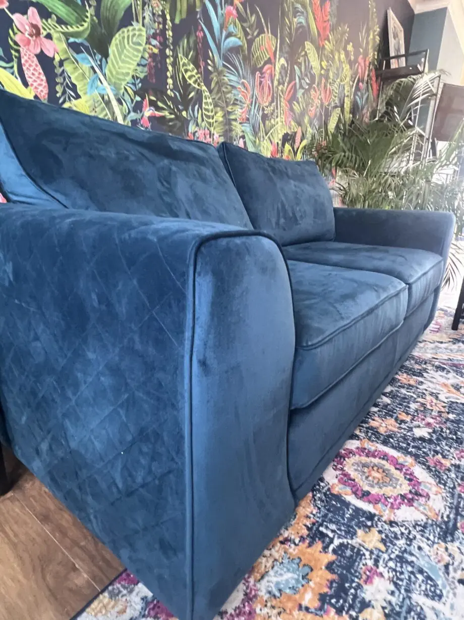Stunning blue velvet 3 seater almost brand new