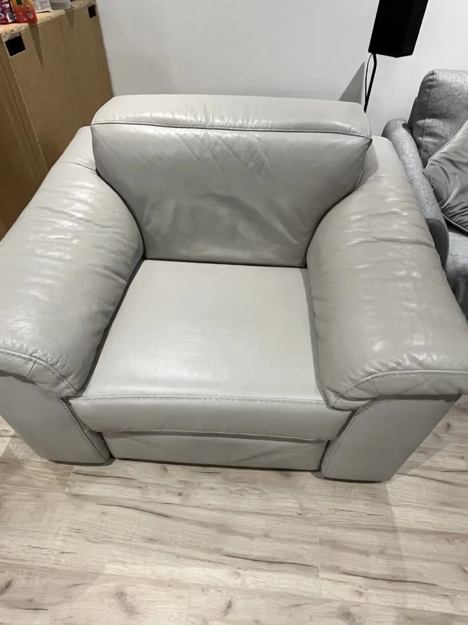 Electric recliner in grey real leather
