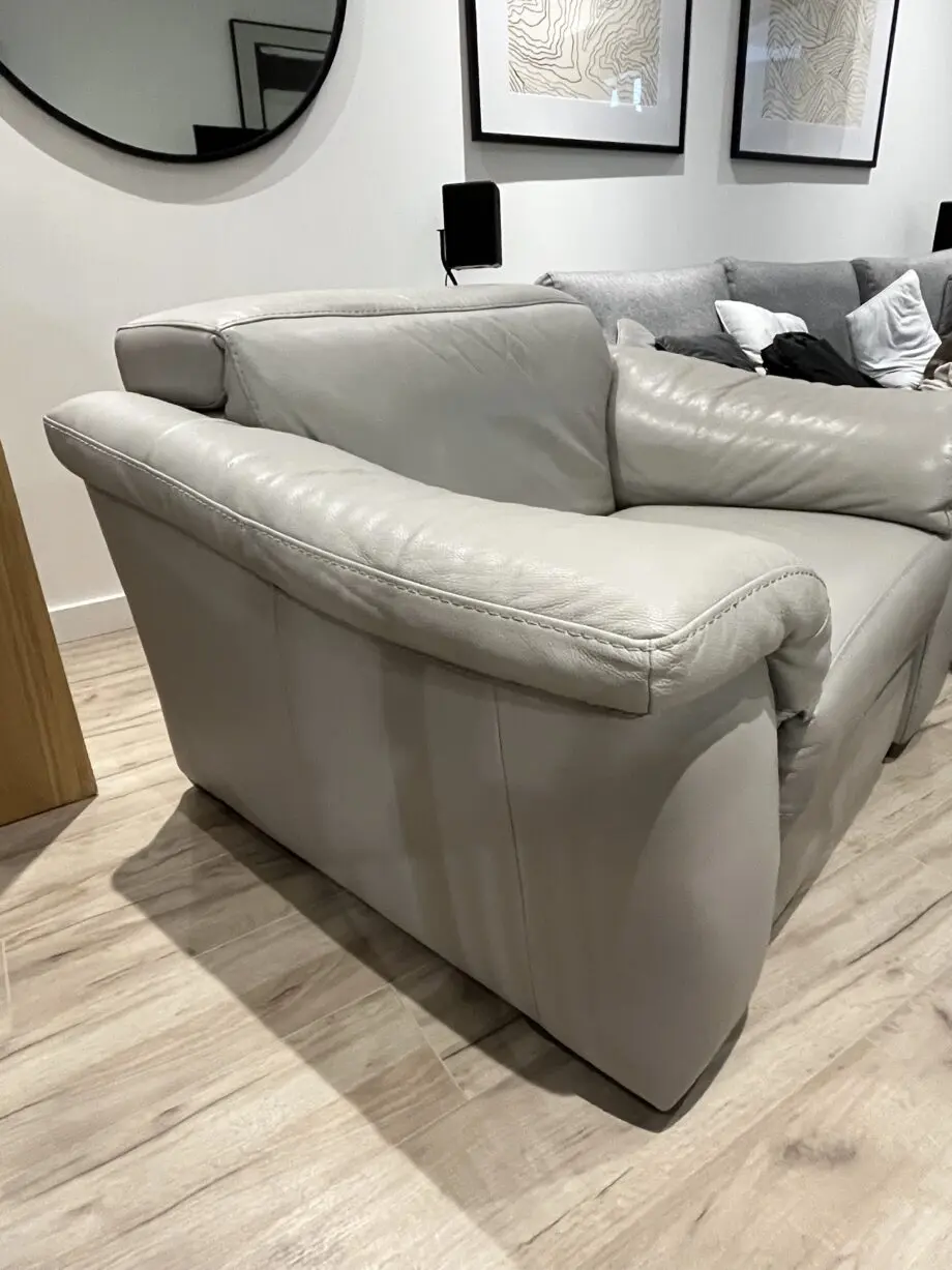 Electric recliner in grey real leather