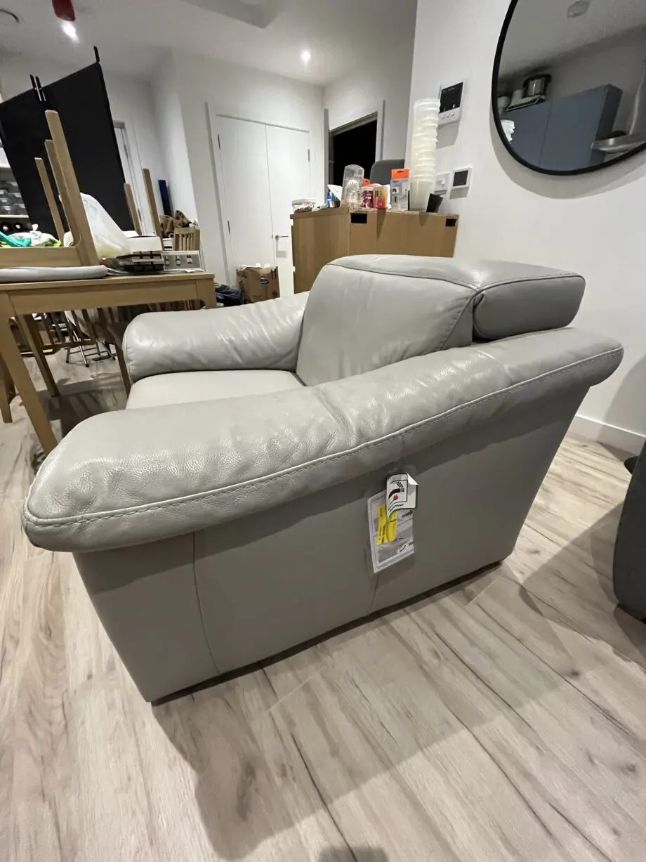 Electric recliner in grey real leather