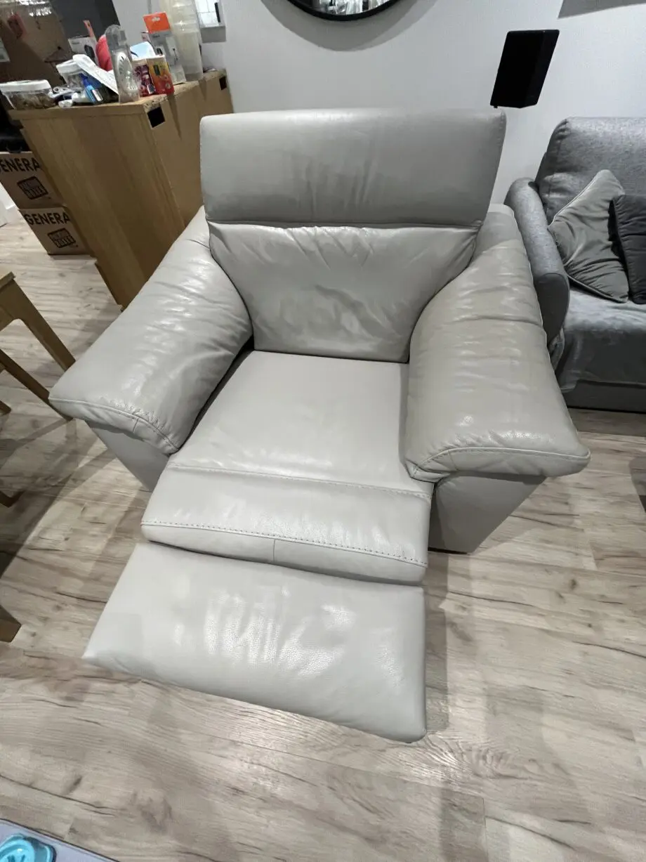 Electric recliner in grey real leather