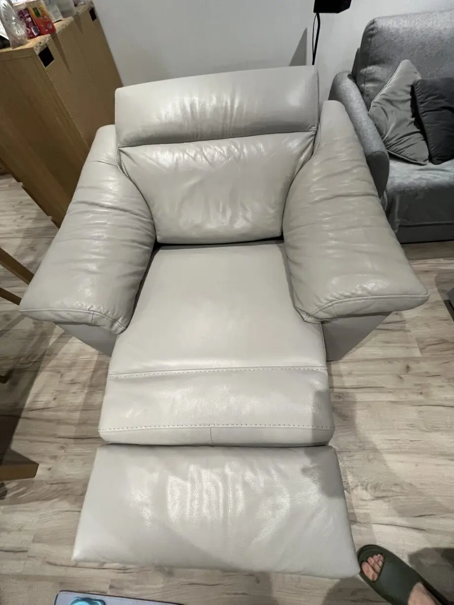 Electric recliner in grey real leather