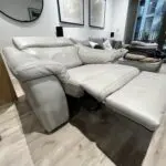 Electric recliner in grey real leather