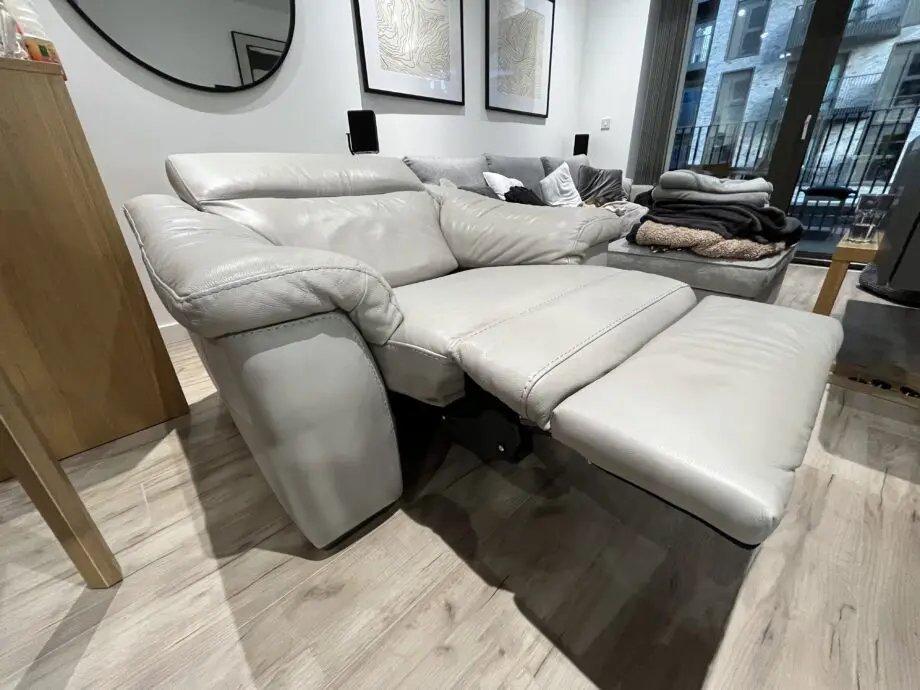 Electric recliner in grey real leather
