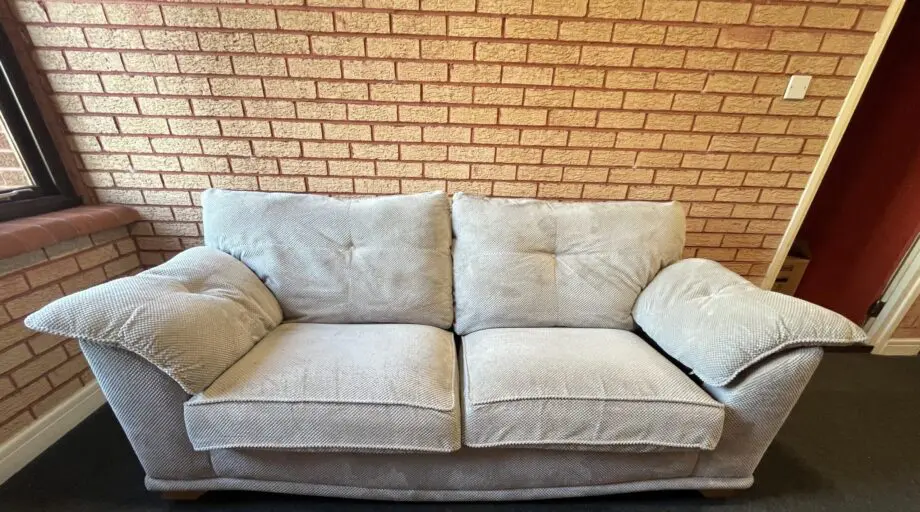 SCS SAMMY FABRIC 3 SEATER SOFA COVER COLOUR: AERO SILVER TRIM: MID OAK/FOAM