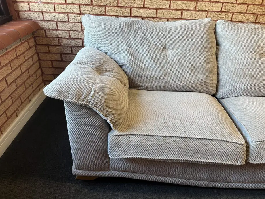 SCS SAMMY FABRIC 3 SEATER SOFA COVER COLOUR: AERO SILVER TRIM: MID OAK/FOAM
