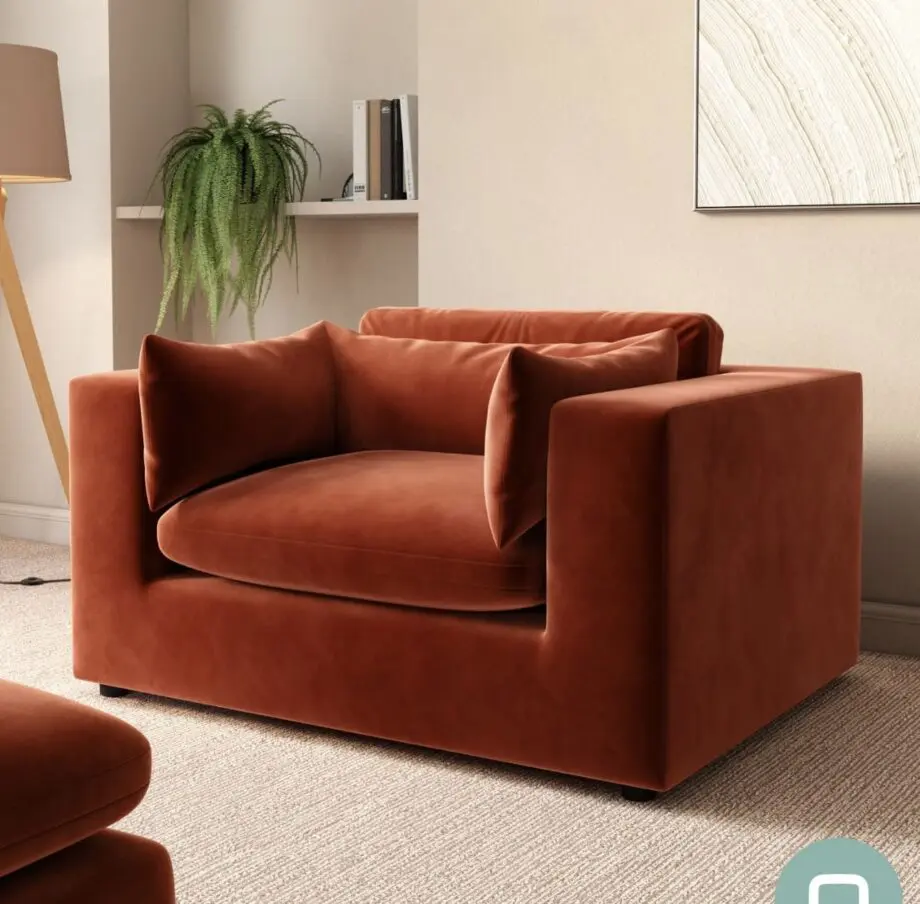 Burnt Orange Velvet Cuddle Chair