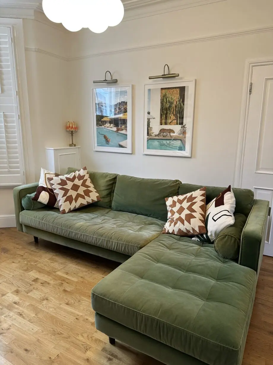 Made.com - Scott 4 Seater Right Hand Facing Chaise End Corner Sofa, Grass Cotton Velvet