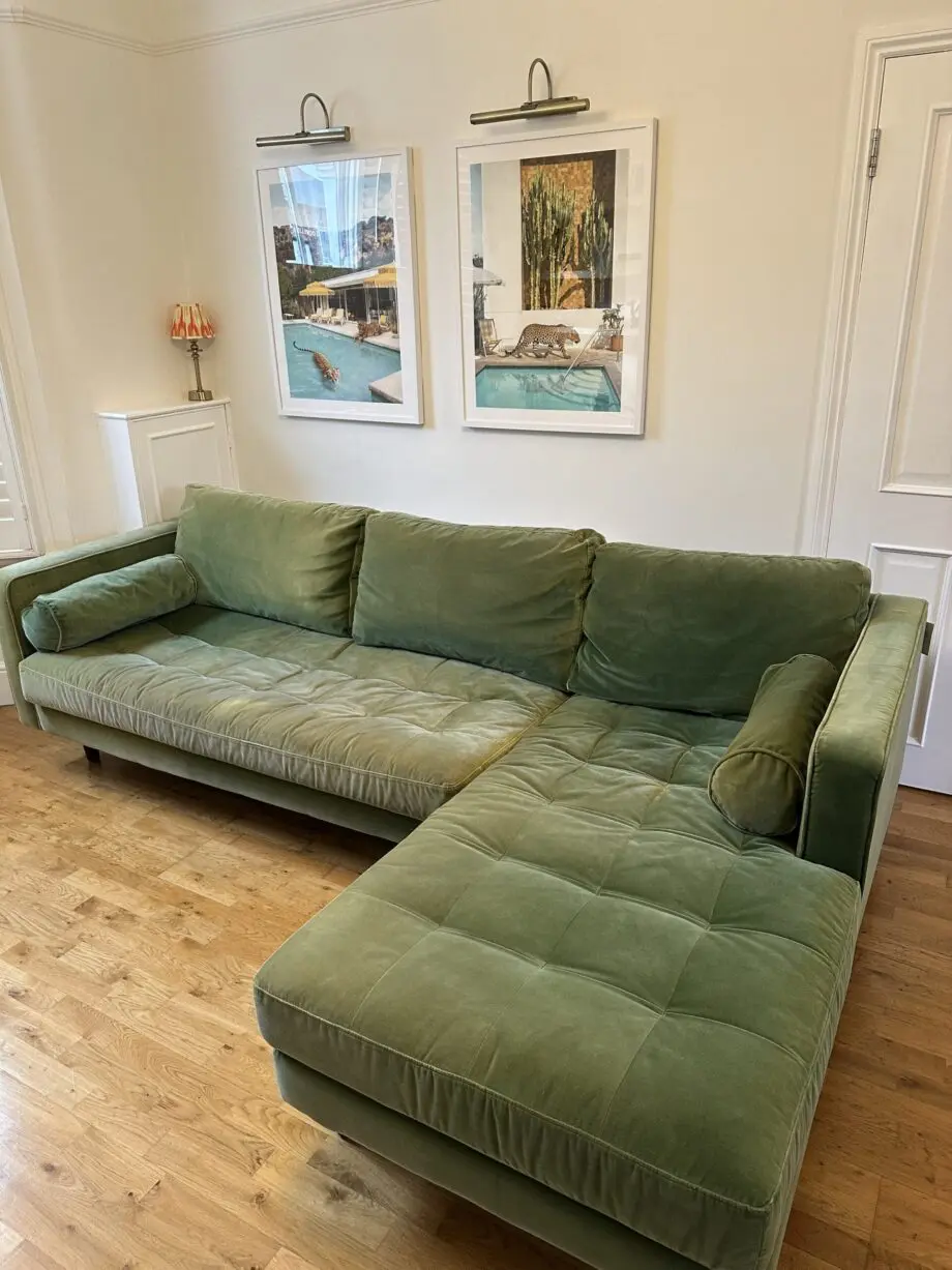 Made.com - Scott 4 Seater Right Hand Facing Chaise End Corner Sofa, Grass Cotton Velvet