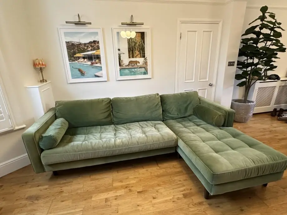 Made.com - Scott 4 Seater Right Hand Facing Chaise End Corner Sofa, Grass Cotton Velvet