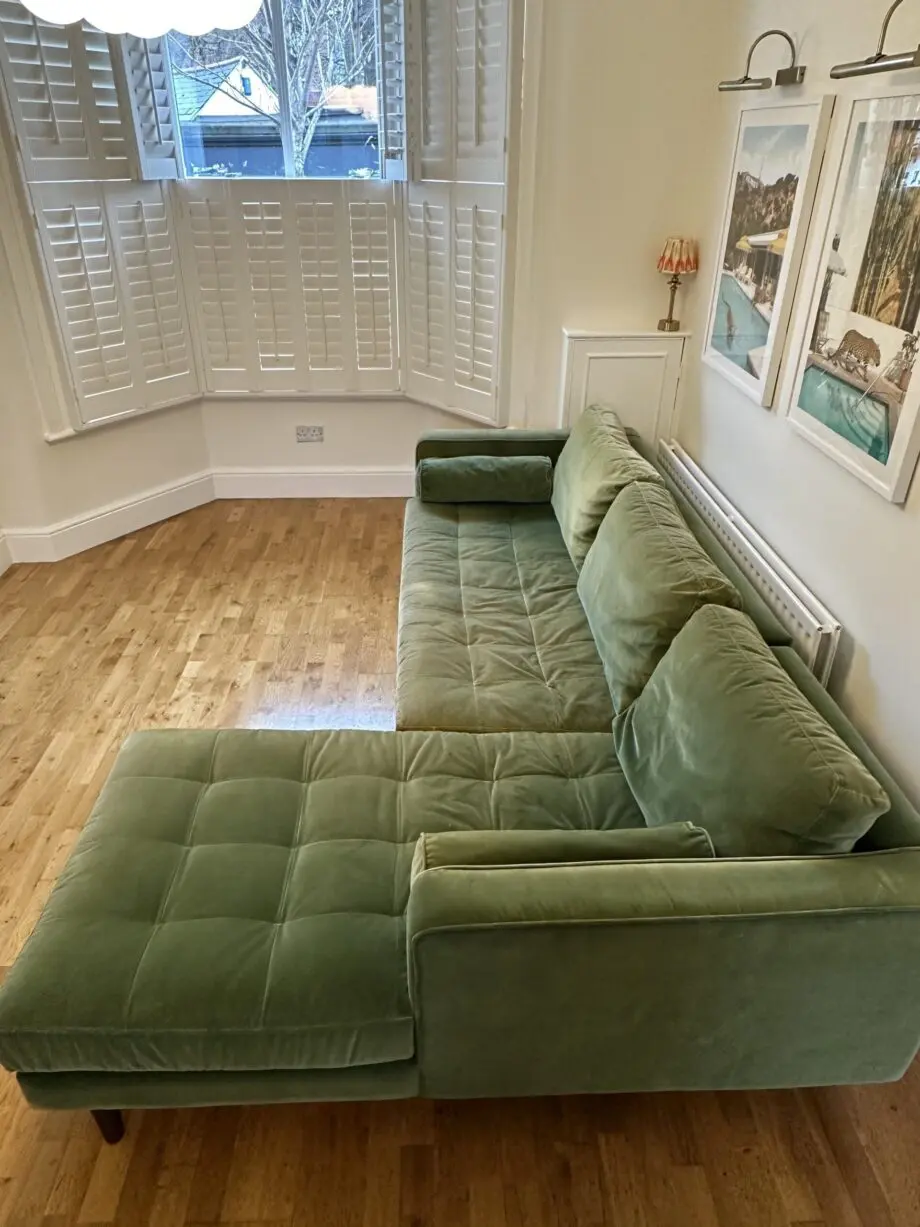 Made.com - Scott 4 Seater Right Hand Facing Chaise End Corner Sofa, Grass Cotton Velvet