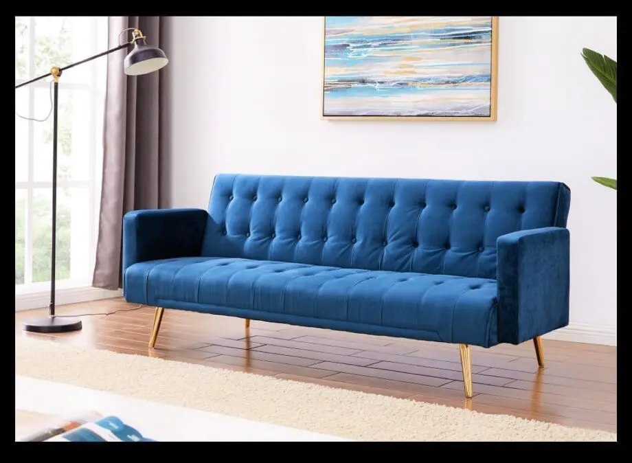Velvet Sofa Bed 3 Seater Luxury Velvet Contrast Legs Pull Button Detail