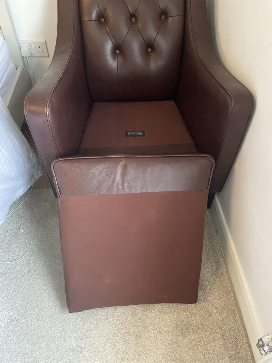 Multiyork grained leather arm chair, brown, dark legs