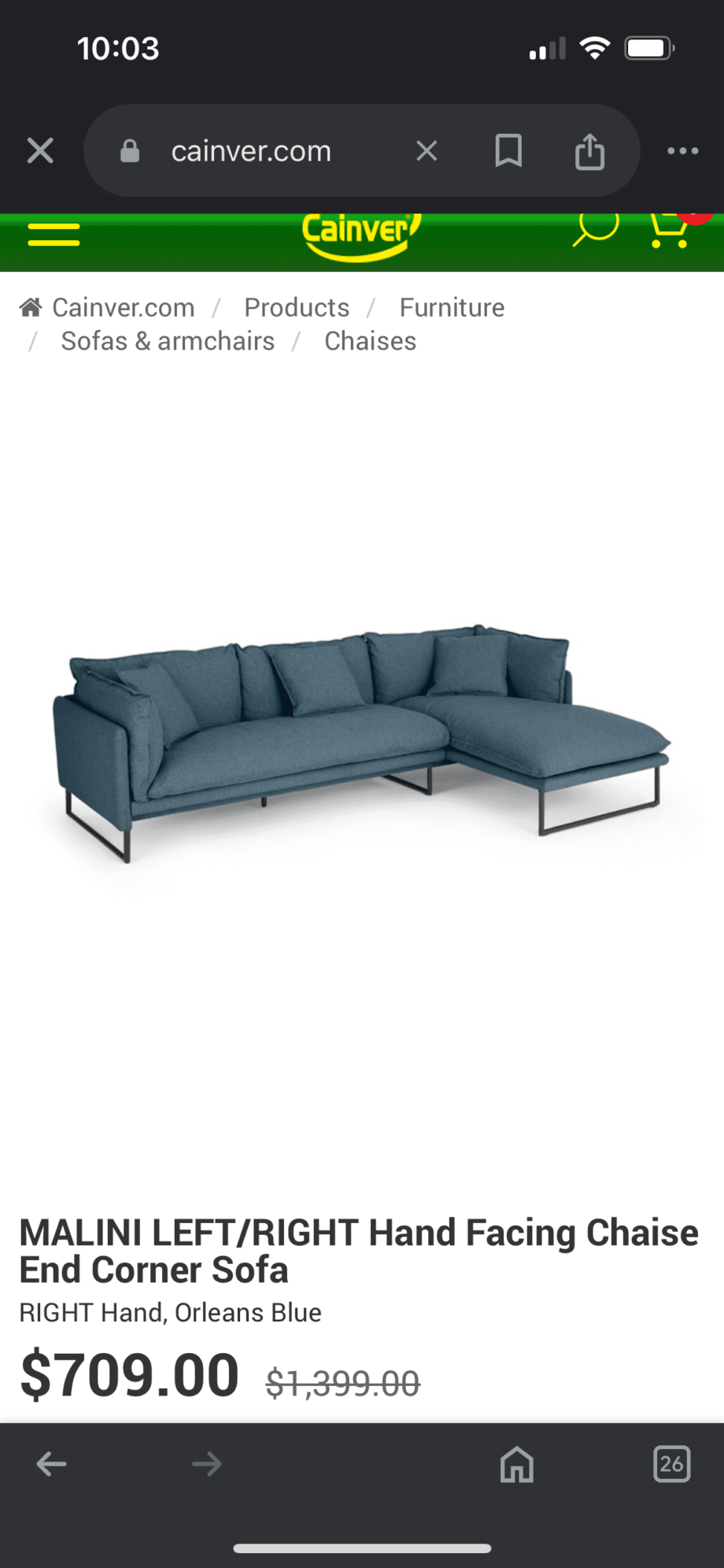 Made Malibu Corner Sofa in New Orleans Blue