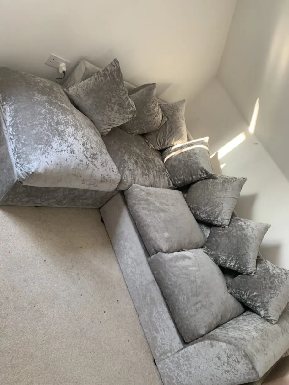 John Lewis grey corner sofa silver crushed velvet