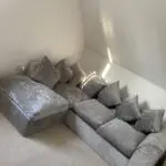 John Lewis grey corner sofa silver crushed velvet