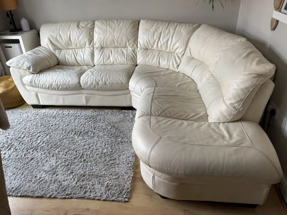 Large Ivory leather curved corner sofa