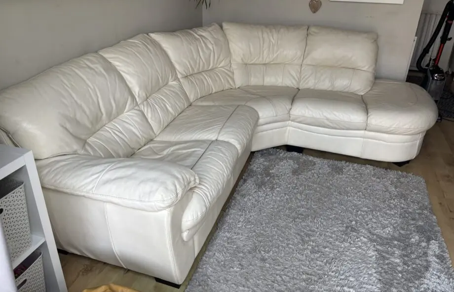 Large Ivory leather curved corner sofa
