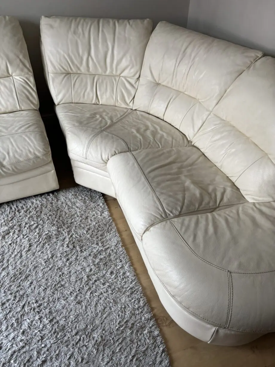 Large Ivory leather curved corner sofa