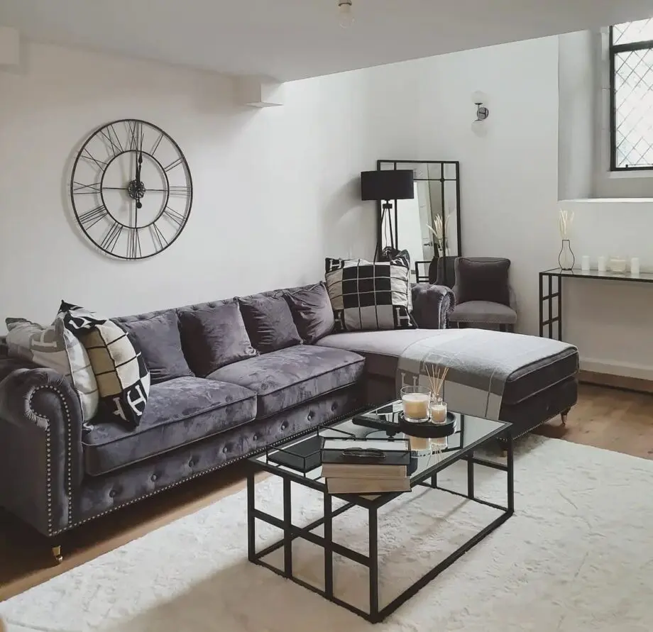 Grey Velvet Corner Chesterfield