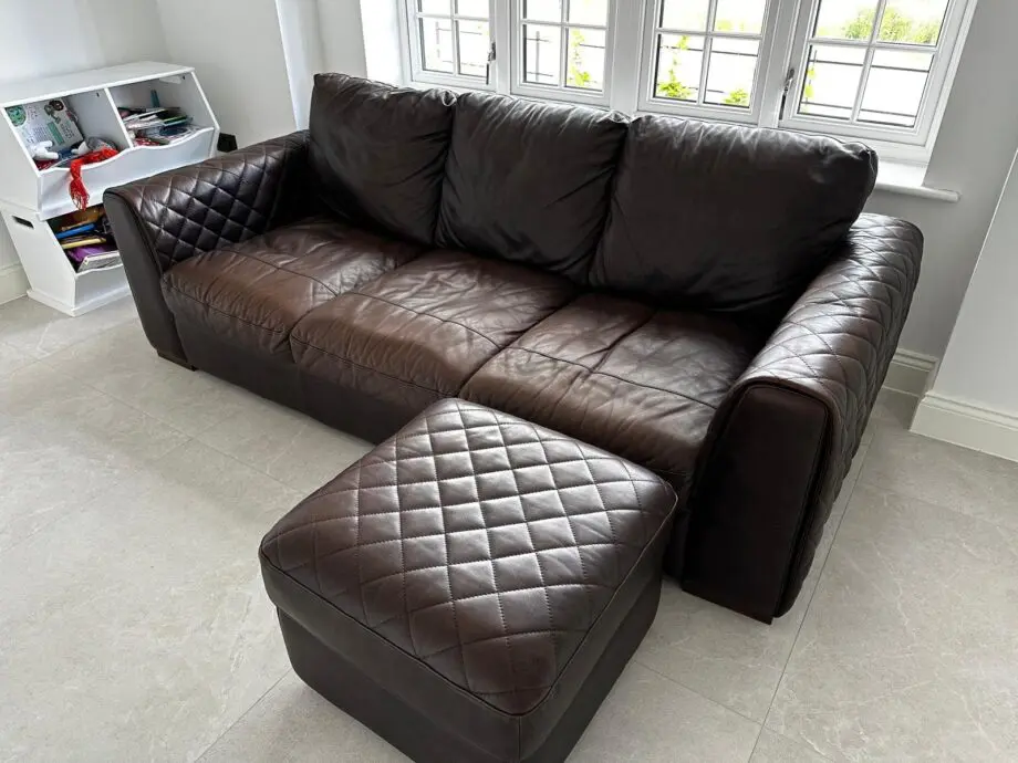 Sofology brown leather large 3 seater ‘ Mazzini’ sofa with footstool