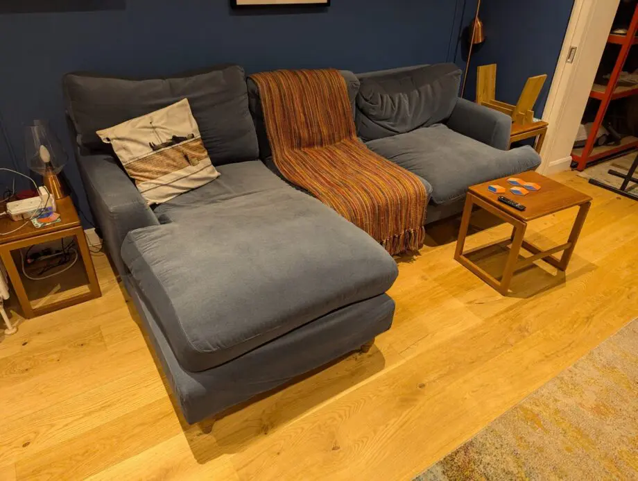 sofa.com Blue Isla Medium Chaise lounge sofa - 3 seater - Sapphire Smart Velvet