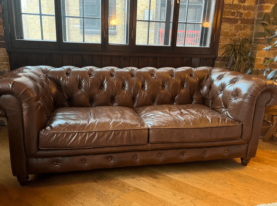 Halo Earle Chesterfield Large 3 Seater Leather Sofa, Antique Whisky