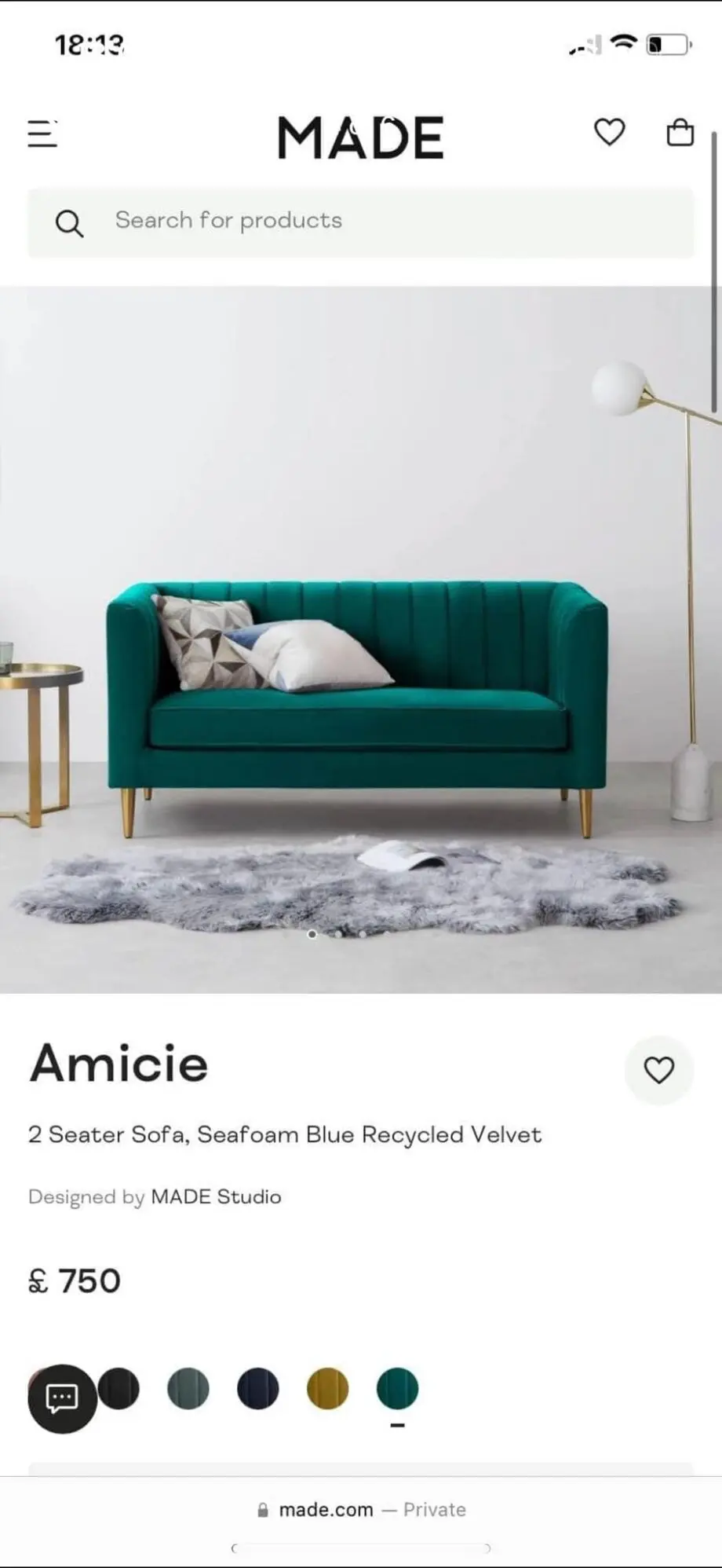 2 Seater Sofa Amicie Saform Blue Velvet