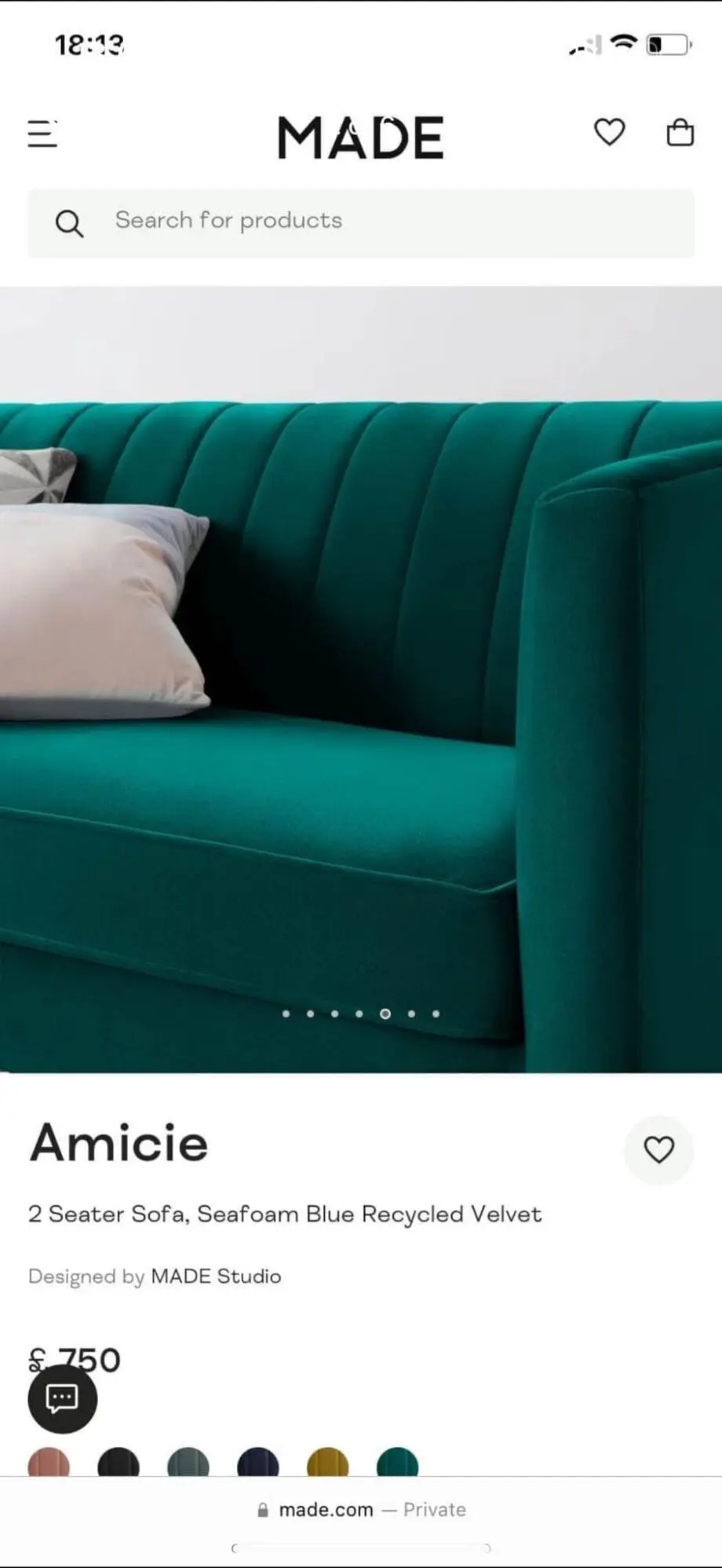 2 Seater Sofa Amicie Saform Blue Velvet