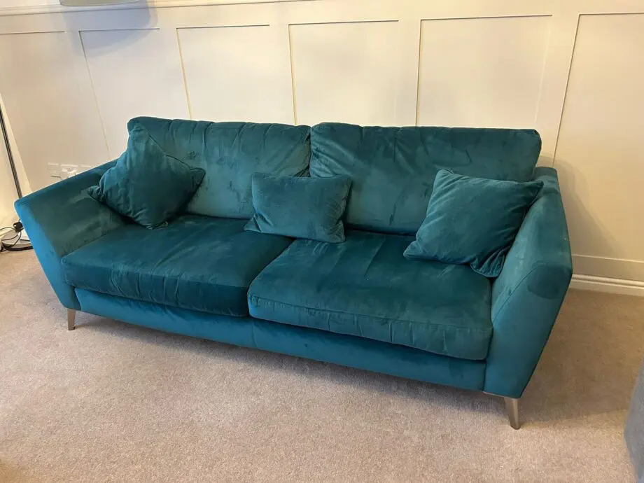 DFS Velvet Teal ‘The Libby’ 3 seater sofa and footstool
